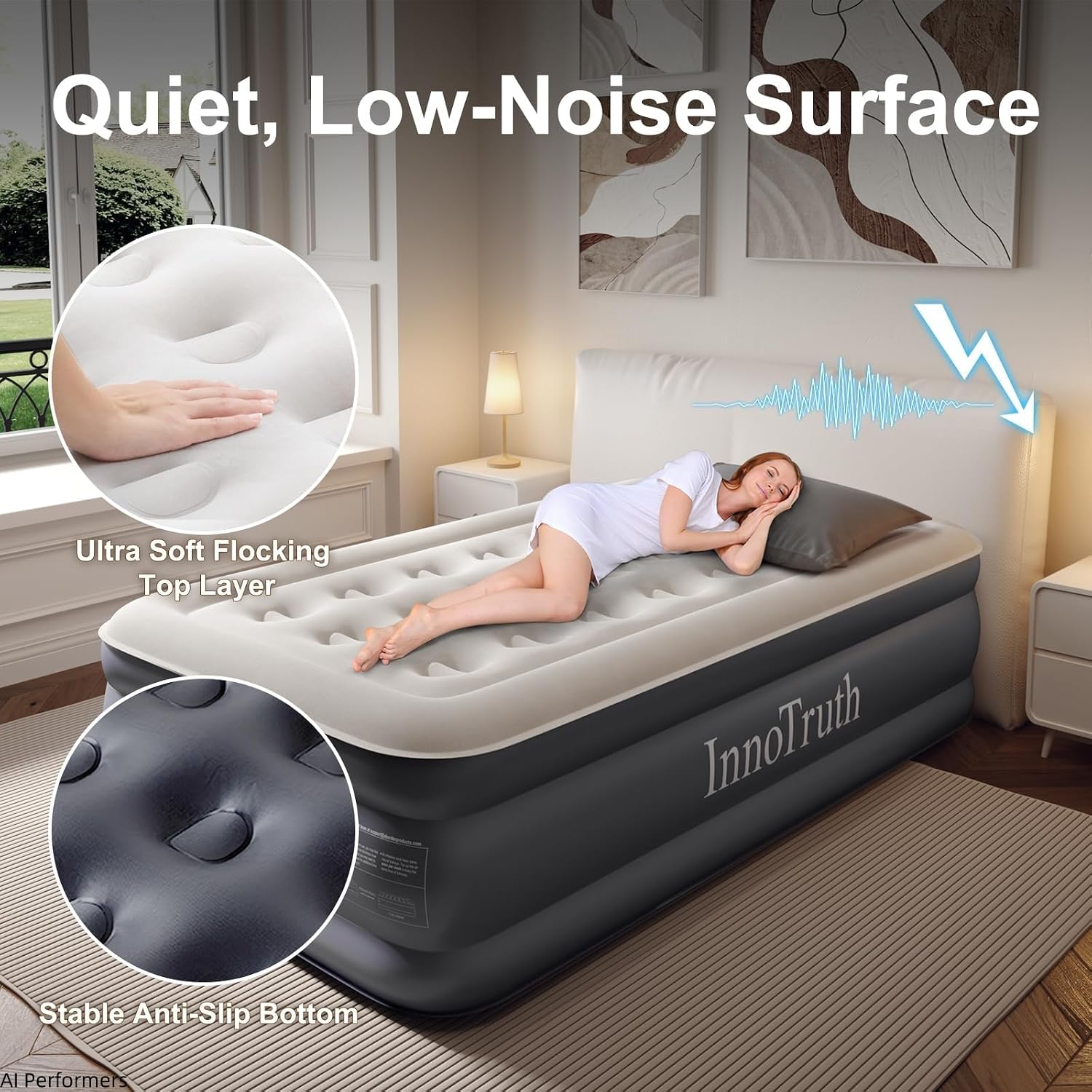 AUCT 23074 - $60 InnoTruth Twin Air Mattress with Built in Pump, Famiy Choice Award Winner, Inflatable - Image 2