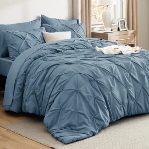 AUCT 22928 - $70 Bedsure 7-Piece King Size Comforter Set & Sheets, Mineral Blue King Bedding