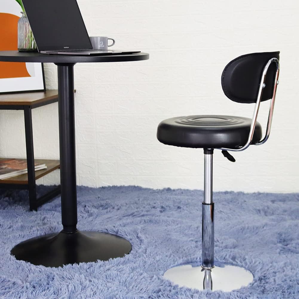 AUCT 24802 - FURWOO Black PU Leather Swivel Salon Chair Mini Barber Shop Stool with Backrest for Manicu - Image 2