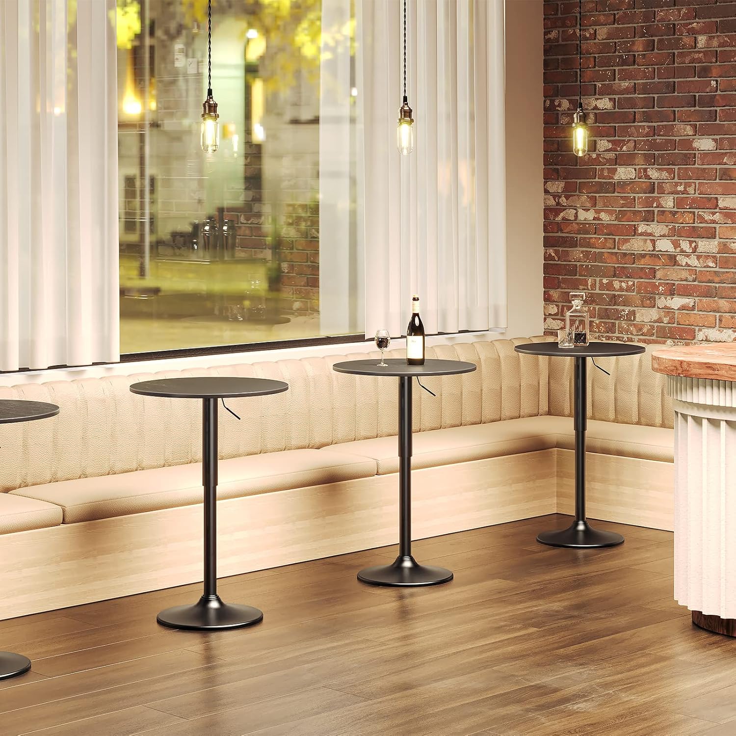 AUCT 23285 - $73 HOOBRO Bar Table, Height-Adjustable Round Pub Table 27-35.4 Inches, Cocktail Table wit - Image 4