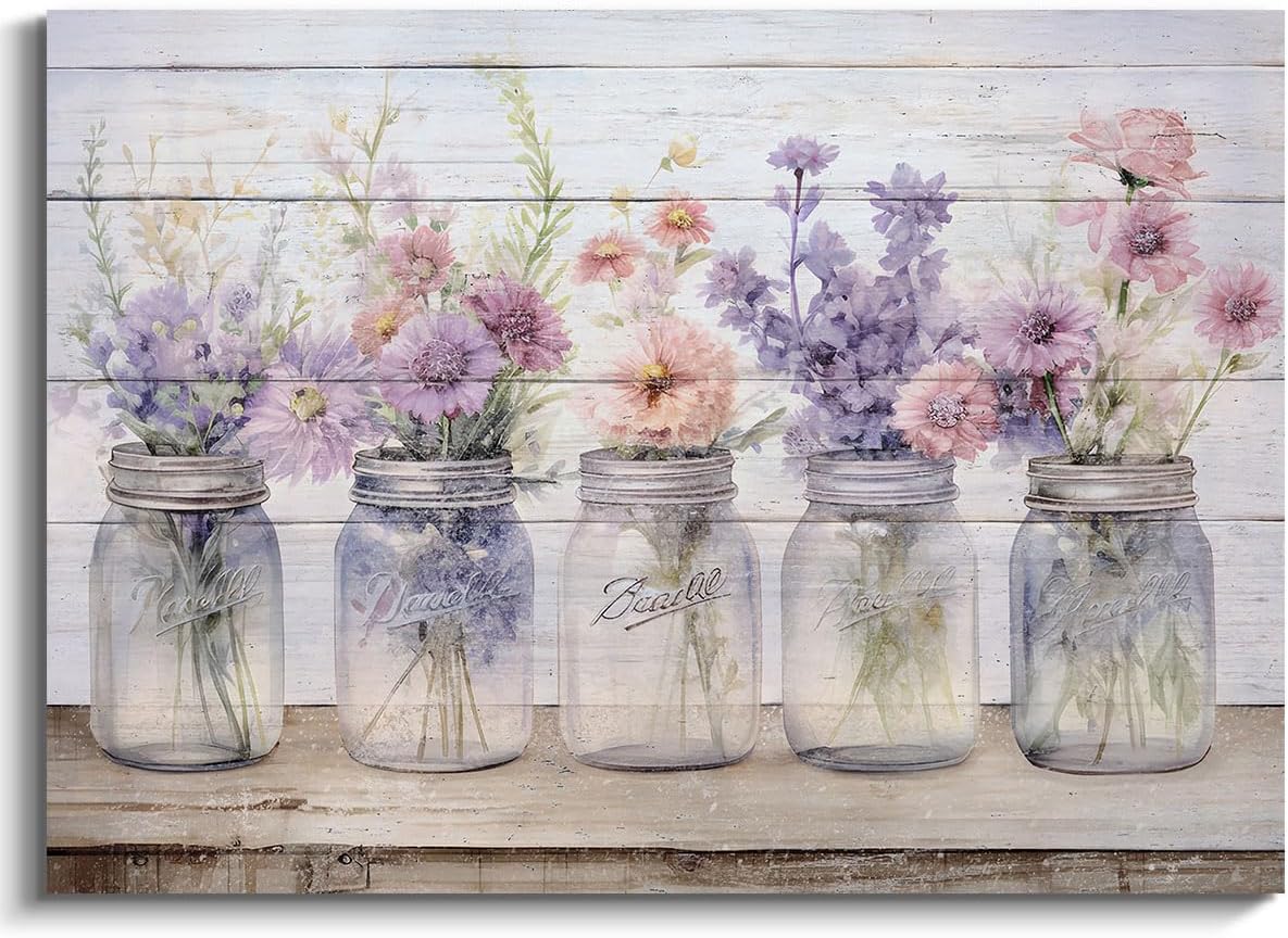 AUCT 23249 - Farmhouse Decor Wall Art Purple Pink Flowers Painting Prints Watercolor Floral Plants Pict