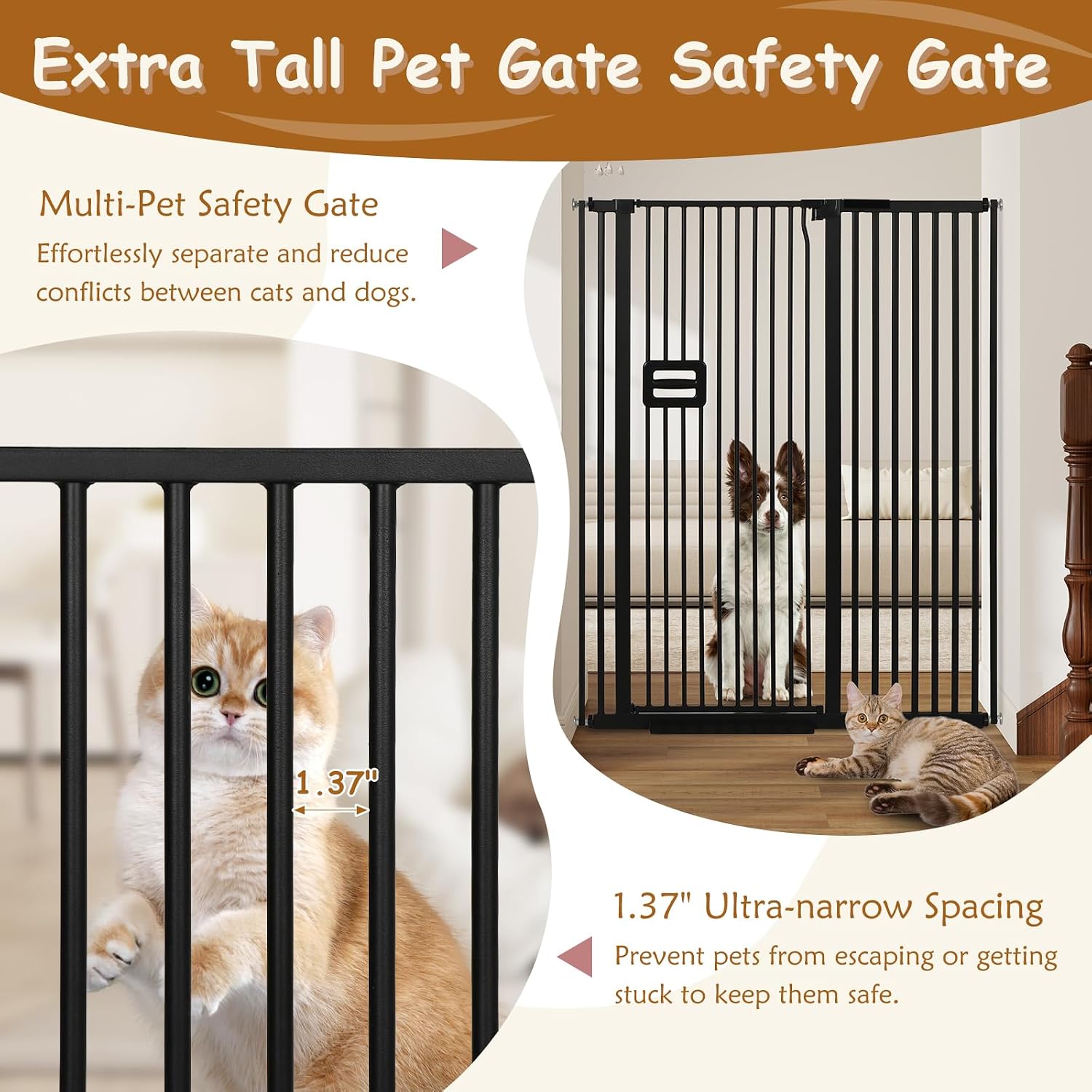 AUCT 22751 - $107 55' Extra Tall Cat Gate, 42.9"-46.9" Wide Auto Close Tall Pet Gate for Doorways, Pres - Image 3