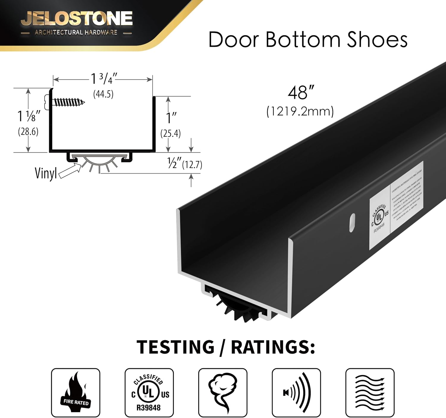 AUCT 23001 - $55 48" U-Shaped Aluminum Door Bottom Shoes(Matte Black) - Fire Rated - 1-3/4"W x 1-1/8"H - Image 2