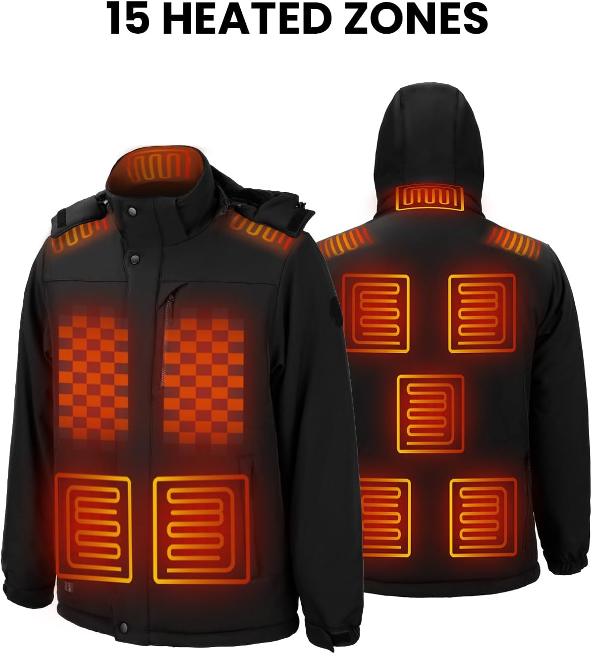 AUCT 23181 - $81 Heated Jacket for Men, Winter Windproof Electric Heating Coat with Detachable Hood - Image 3