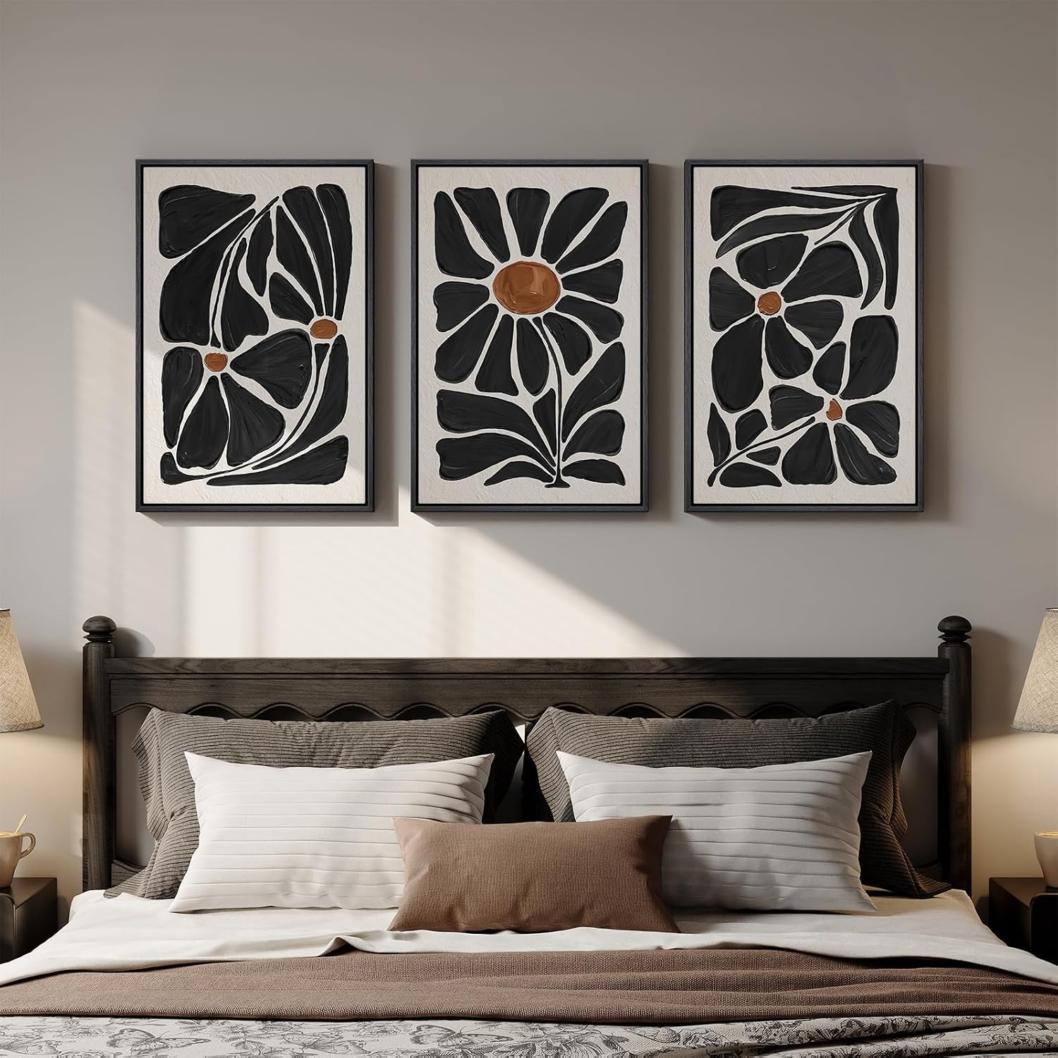 AUCT 22746 - $80 Framed Black and White Abstract Botanical Floral Wall Art, 3Piece 16x24 In - Image 4