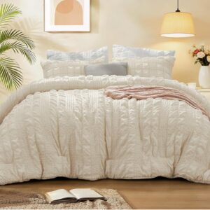 AUCT 24909 - BEDELITE Queen Comforter Set, Seersucker Bedding Set 3 Pieces, Cream