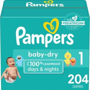 AUCT 24816 - Pampers Baby Dry Ultra Cushiony Diapers, Size 1 (8-14 lbs), 204 Count, Up to 100% Leakproo