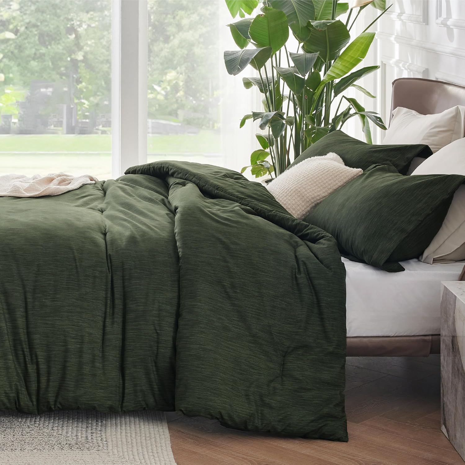 AUCT 23010 - $85 Bedsure Olive Green Oversized King Comforter Set, Soft Cationic Dyed 3 Pcs - Image 2