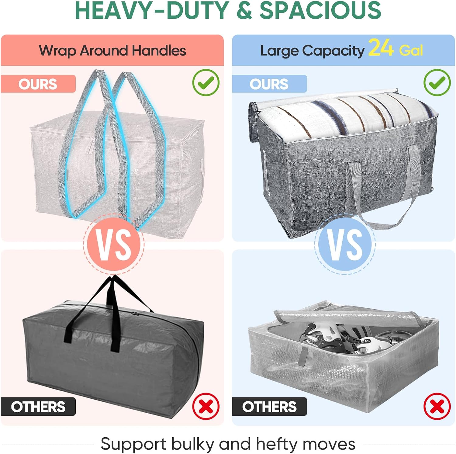 AUCT 23115 - BALEINE 6-Pack Oversized Moving Bags with Reinforced Handles, Heavy-Duty Storage Tote for - Image 4