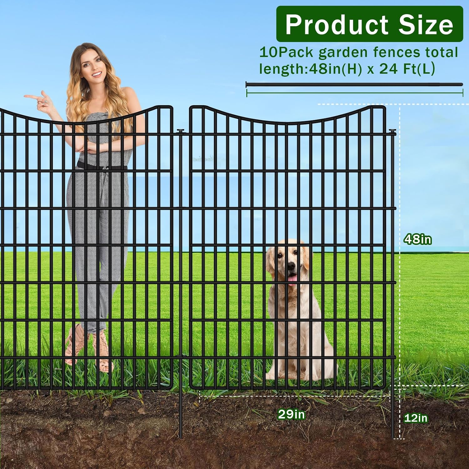 AUCT 24857 - $90 10 Panels No Dig Dog Fence Outdoor for Yard, 48 in (H) x 23.6 ft (L) Animal Barrier Fe - Image 2