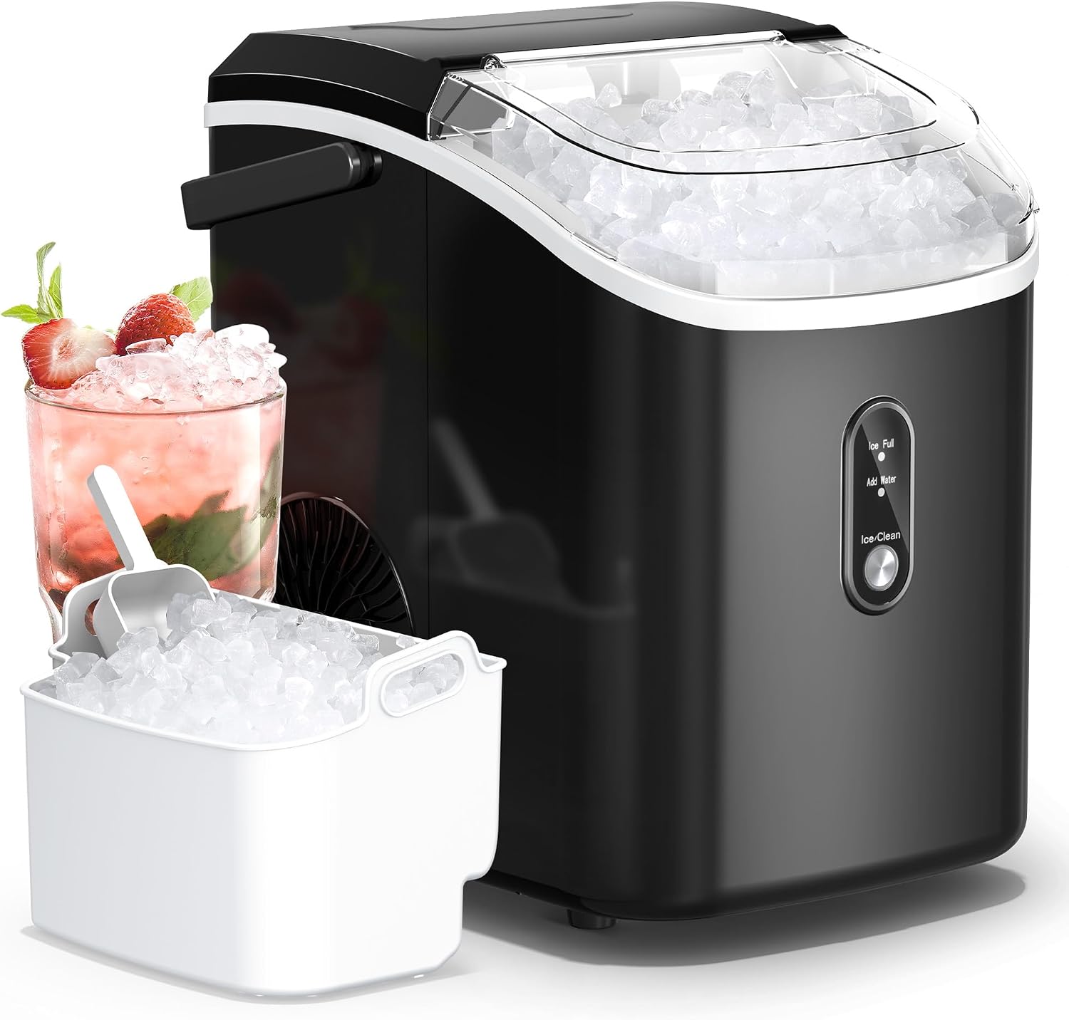 AUCT 23191 - $180 Nugget Ice Maker Countertop with Handle, Chewable Pellet Ice Maker with Self-Cleaning