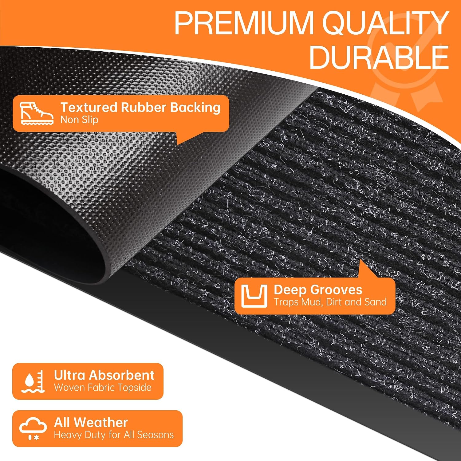 AUCT 24828 - $130 Indoor Outdoor Door Mat, 8' x 4' Doormat for Entryway, Black - Image 4
