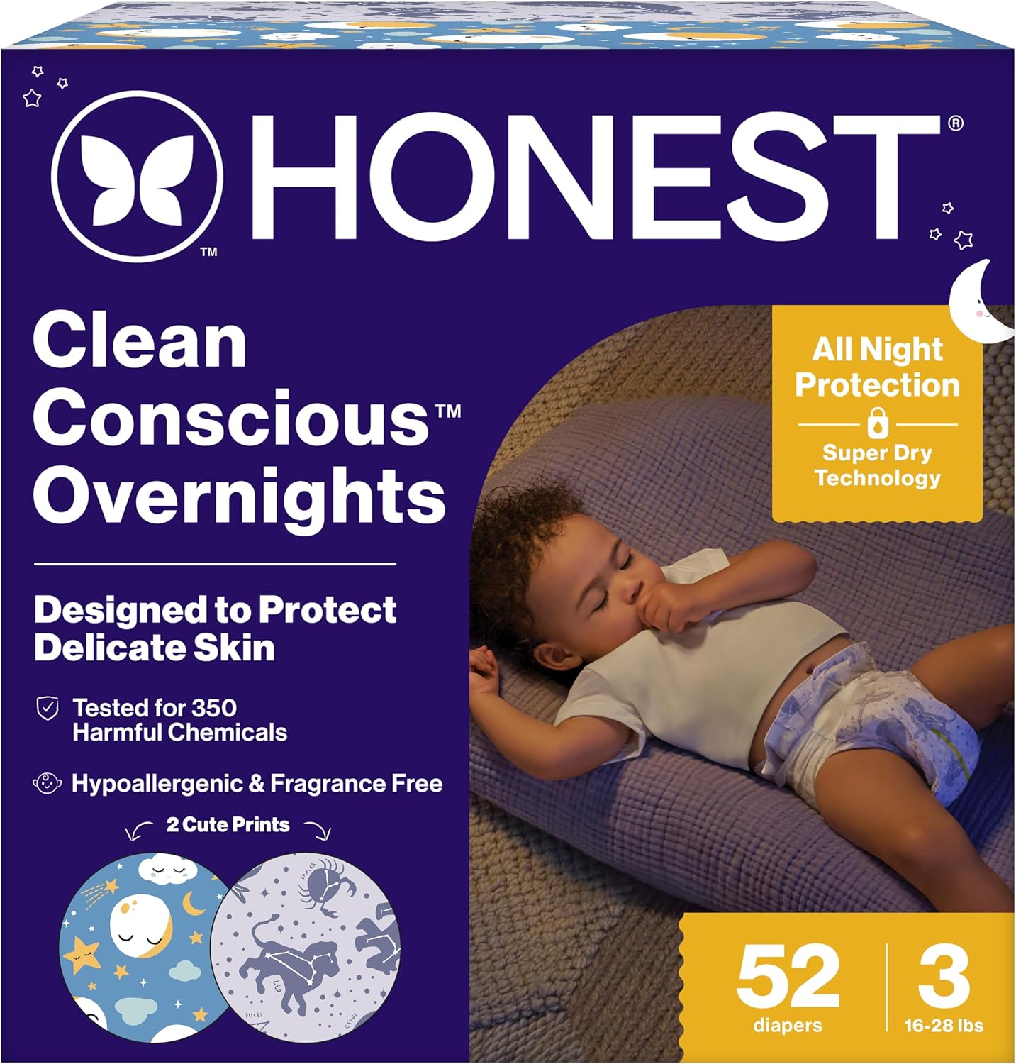AUCT 22916 - The Honest Company Overnight Diapers, Cozy Cloud, Size 3, 52 Count