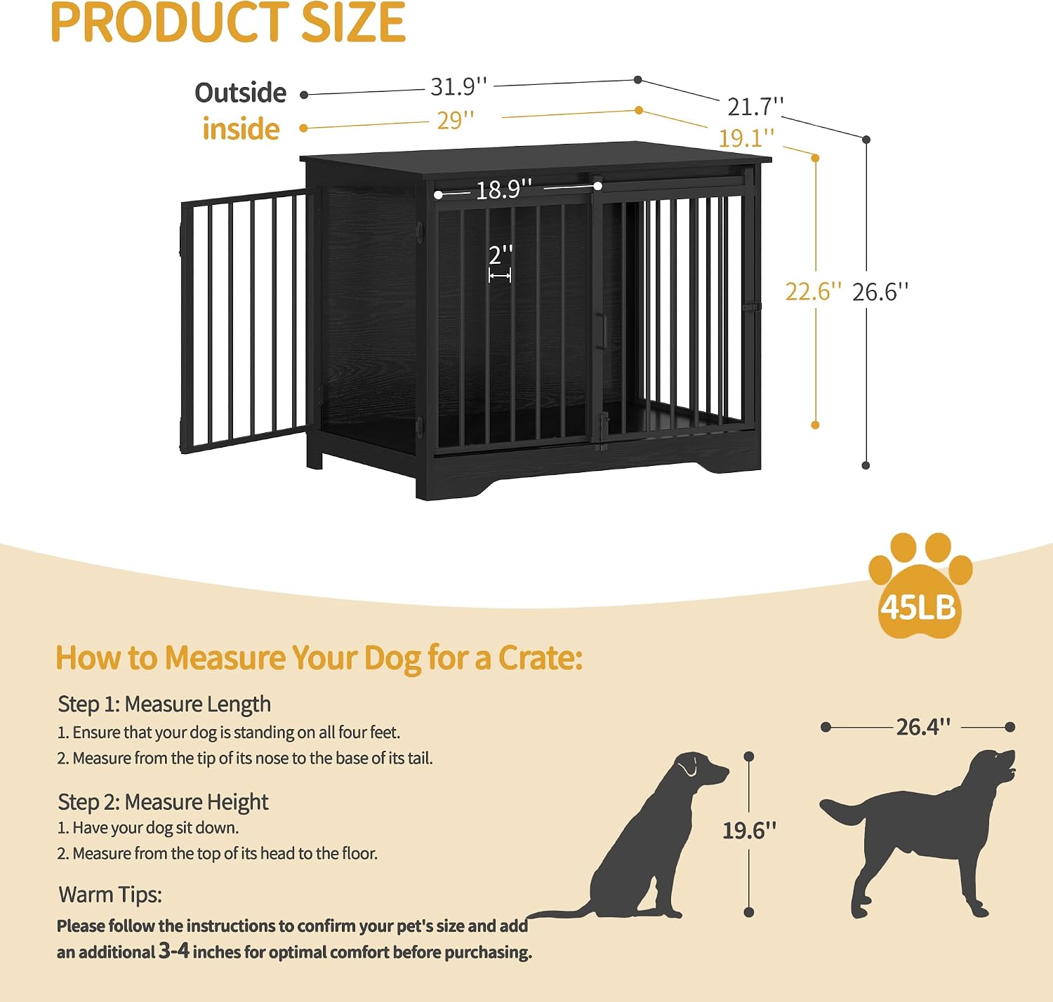 AUCT 23022 - $120 Hzuaneri 31.9" M Dog Crate Furniture Indoor Dog Kennel with Barn Door - Image 2