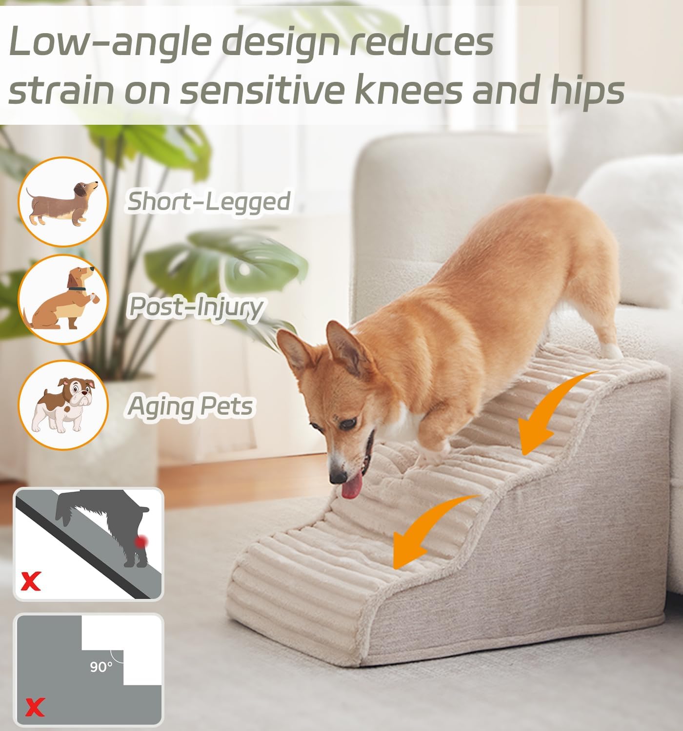 AUCT 23136 - Laojin Balhen Dog Stairs for Small Dogs & Cats 15.7" H, High Density Foam Dog Steps Ramp f - Image 3