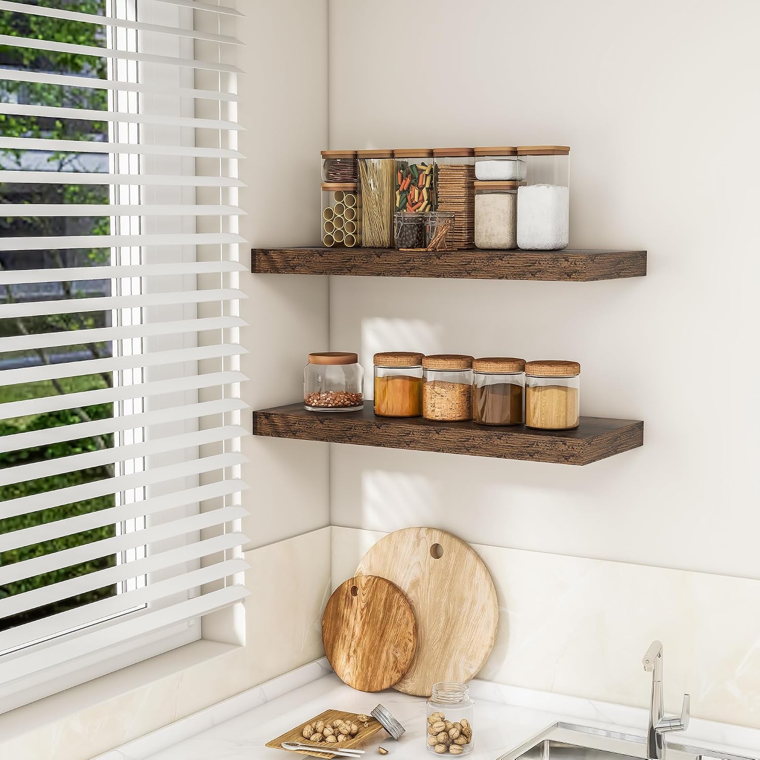 AUCT 24797 - $62 RICHFOCUS Bathroom Floating Shelves for Wall 2Pack|Rustic Brown|32" L - Image 4