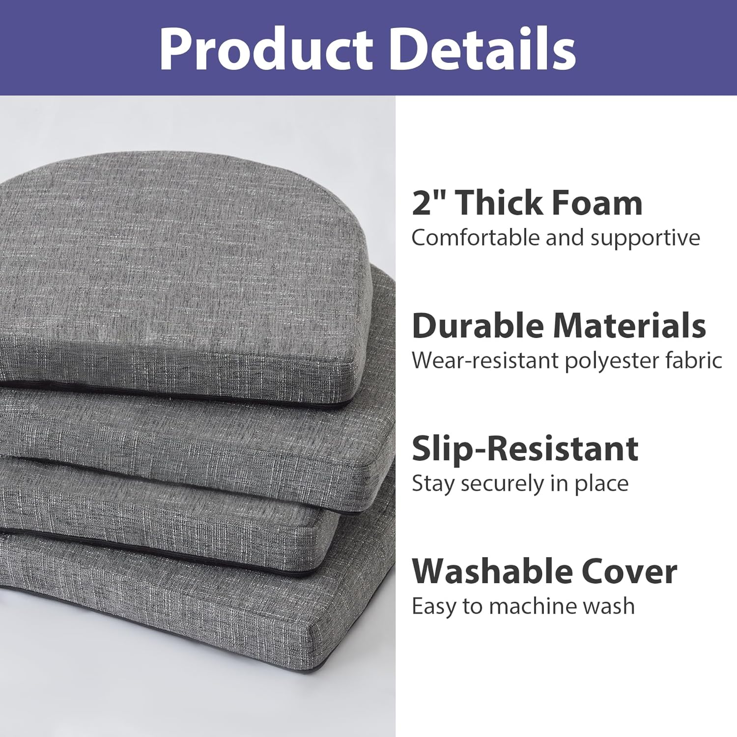 AUCT 22960 - IPYNBAP Chair Cushions for Dining Chairs, Kitchen Chair Cushions, 16' x 16' x 2', Non Slip - Image 2