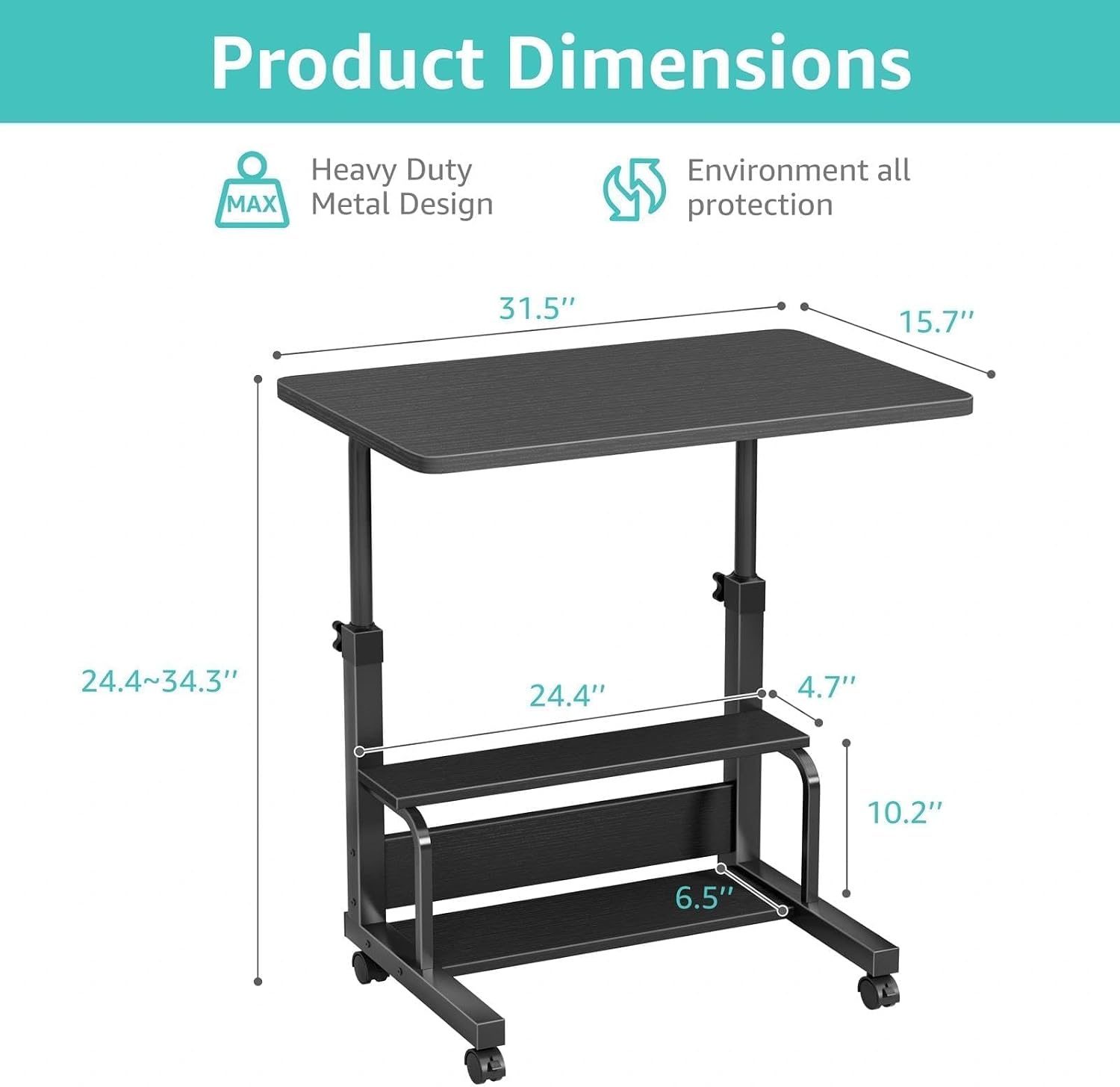 AUCT 23253 - WINAZ Small Portable Rolling Kids Desk - 32" Mobile Laptop Desk with Wheels for Small Spac - Image 3