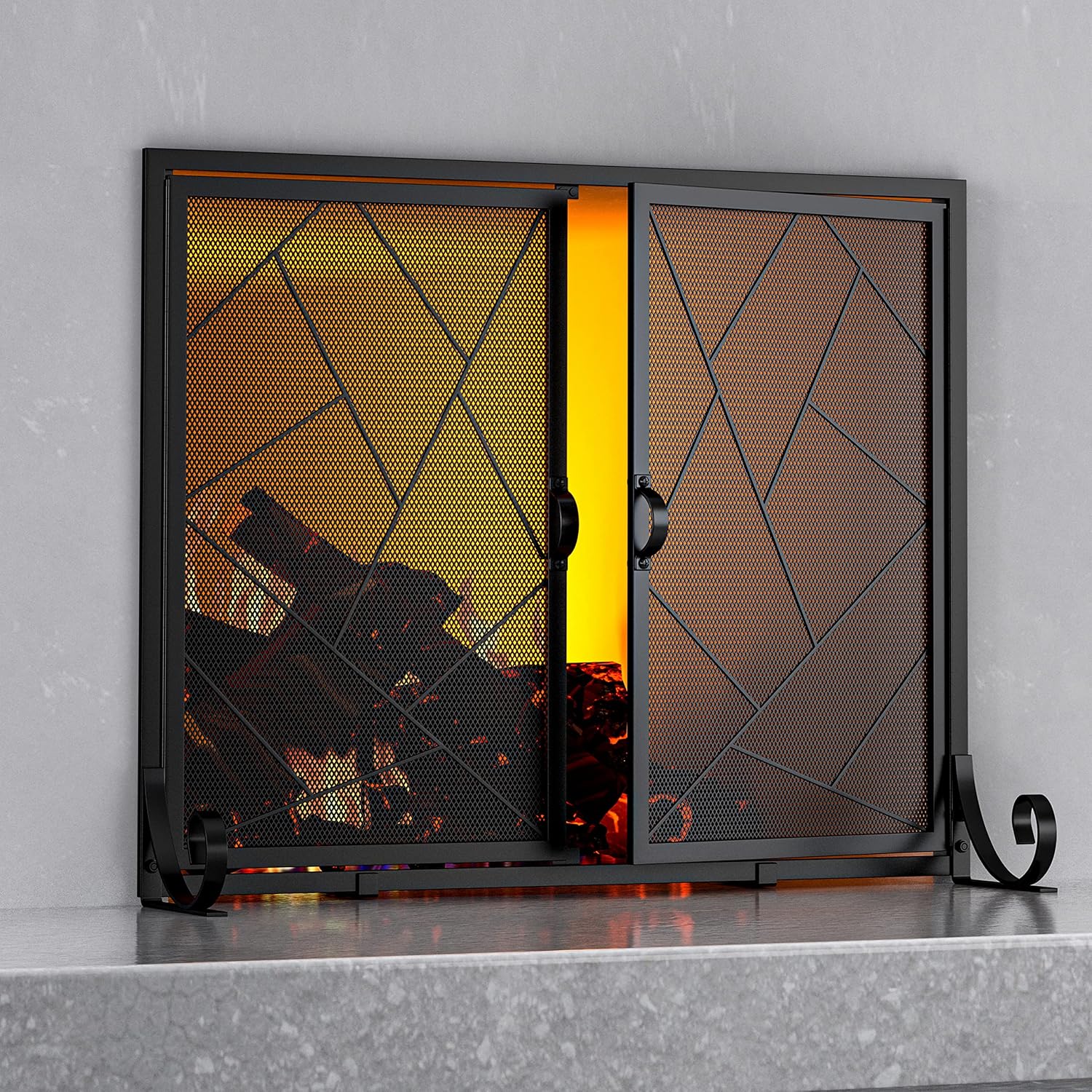 AUCT 22921 - $60 Fire Beauty Hinged Fireplace Screen Iron Frame Home Fire Guard(Middle)