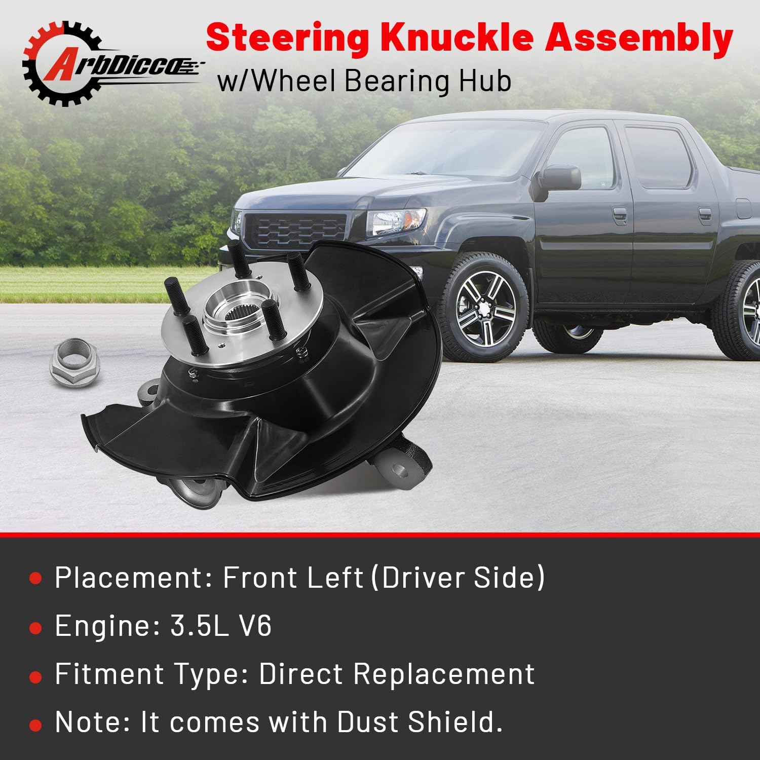 AUCT 23150 - $188 Front Left Steering Knuckle Fit for Honda Ridgeline 3.5L 2006-2014 - Image 2
