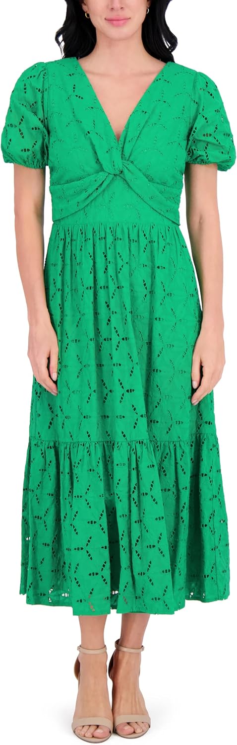 AUCT 24986 - $99 Kensie Women's Puff Sleeve V-Neck Tiered Maxi Dress