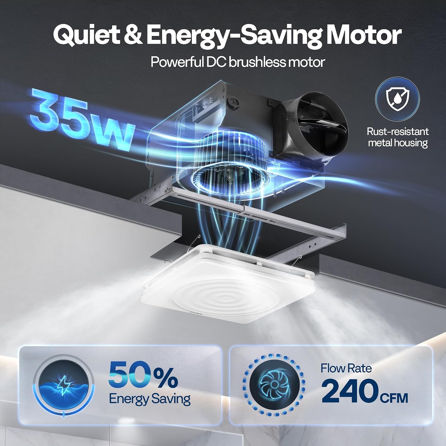 AUCT 24749 - $150 VIVOHOM Bathroom Exhaust Fan with Humidity Sensor, 240 CFM 6-Speed - Image 2