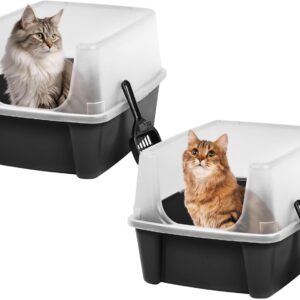 AUCT 22796 - IRIS USA High Sided Cat Litter Box, Scatter Shield, Large, Black 2 Pack