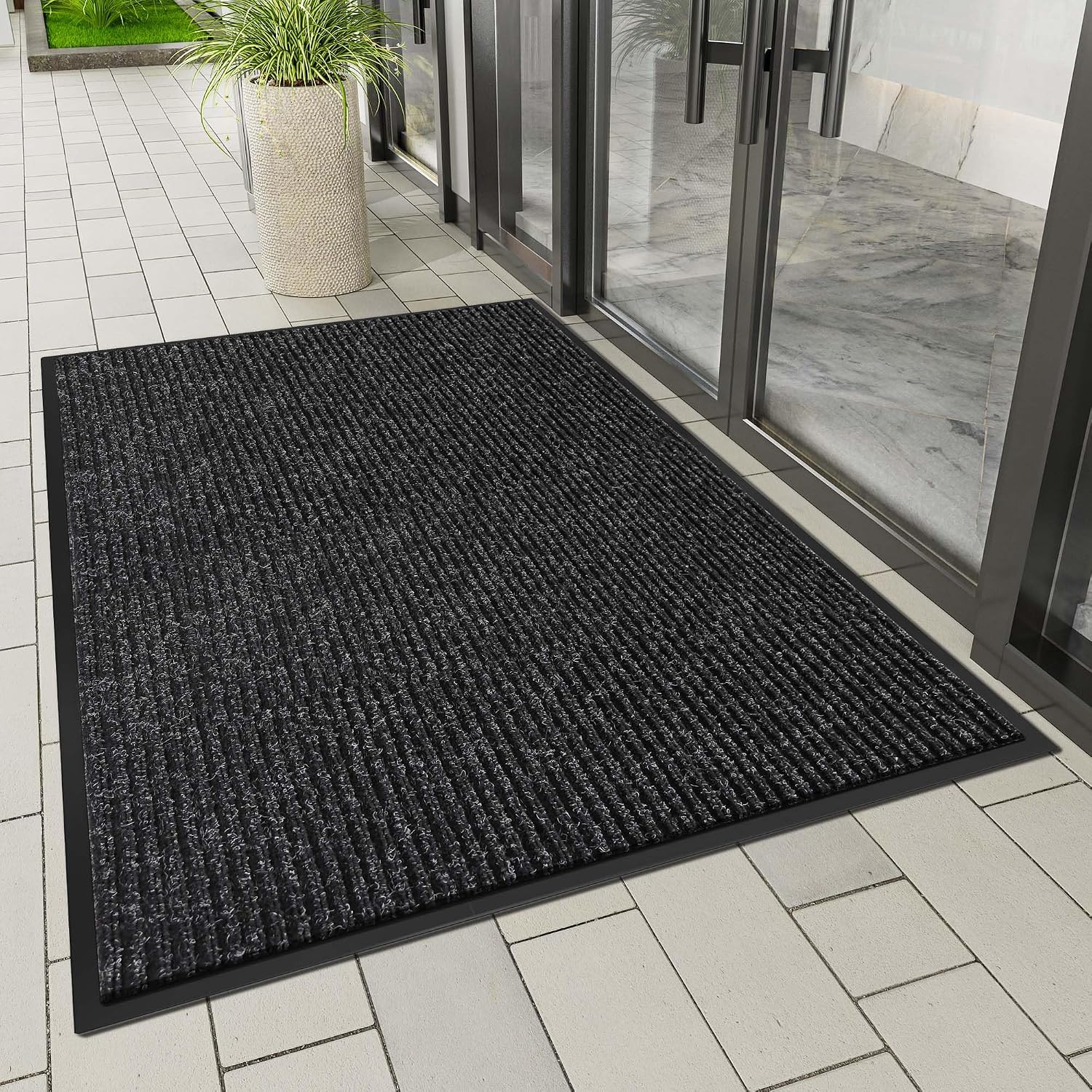 AUCT 24828 - $130 Indoor Outdoor Door Mat, 8' x 4' Doormat for Entryway, Black - Image 2