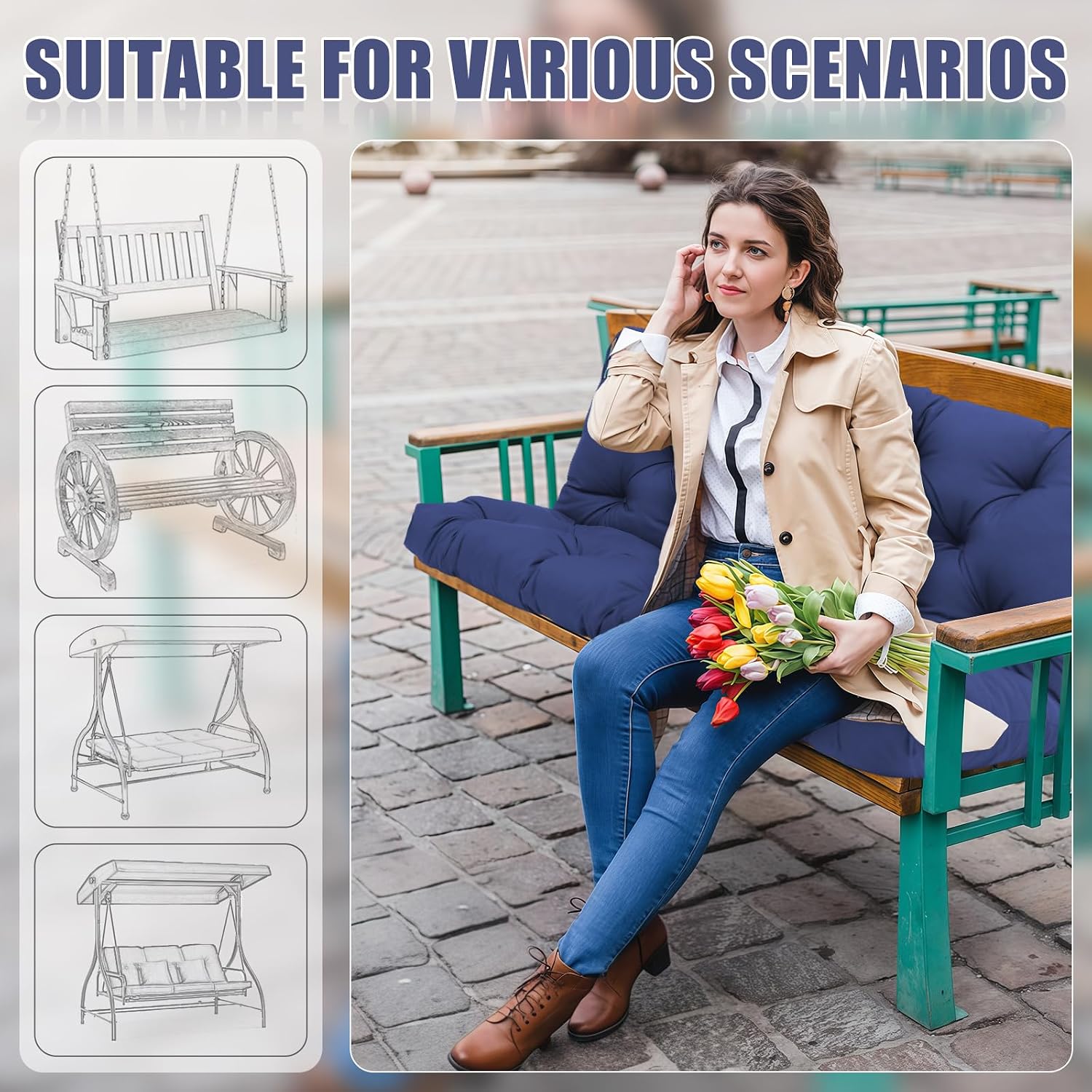 AUCT 23077 - $96 Swing Cushions 3 Seater Replacement Waterproof Outdoor Porch Swing Cushion with Backre - Image 4