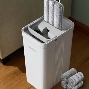 AUCT 23155 - JOYMOOP Flat Mop System, Microfiber Mop and Bucket Set, White, Commercial & Household Use,