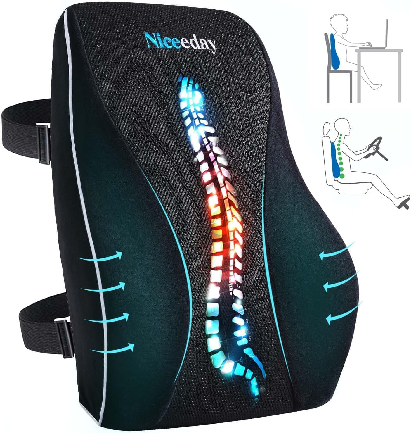 AUCT 22890 - Niceeday Lumbar Support Pillow for Office Chair Car Back Support Pillow, Memory Foam Gamin