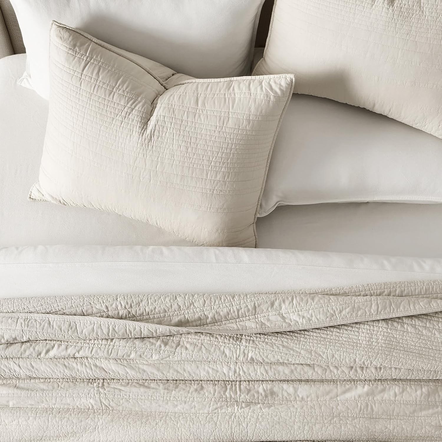 AUCT 23054 - $100 EVERGRACEHOME 100% Cotton Modern Lines Quilt Set King Size, Birch - Image 3