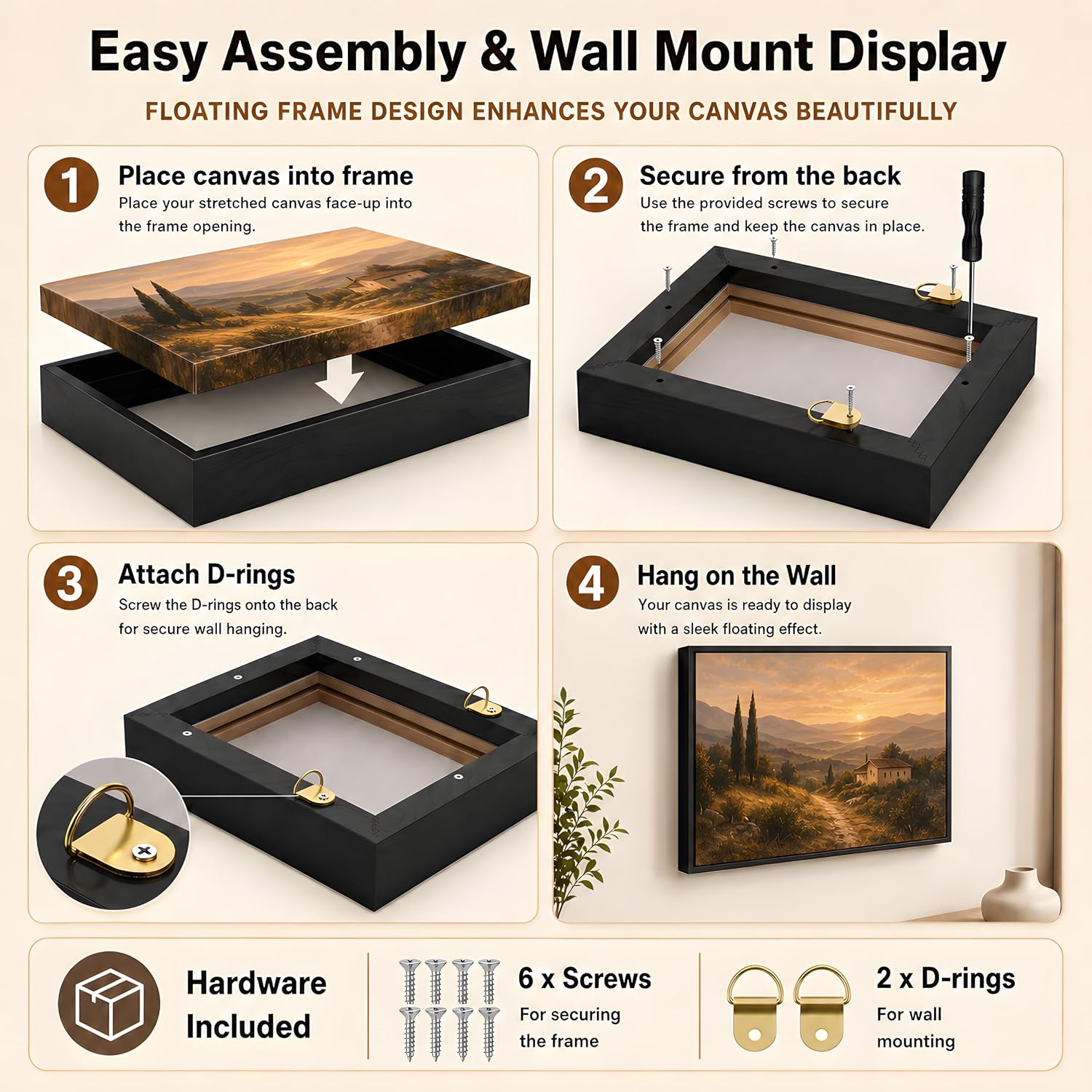 AUCT 24817 - 20x30 Inch Canvas Floater Frame for 1 1.25" Deep Canvas, Dark Brown - Image 4