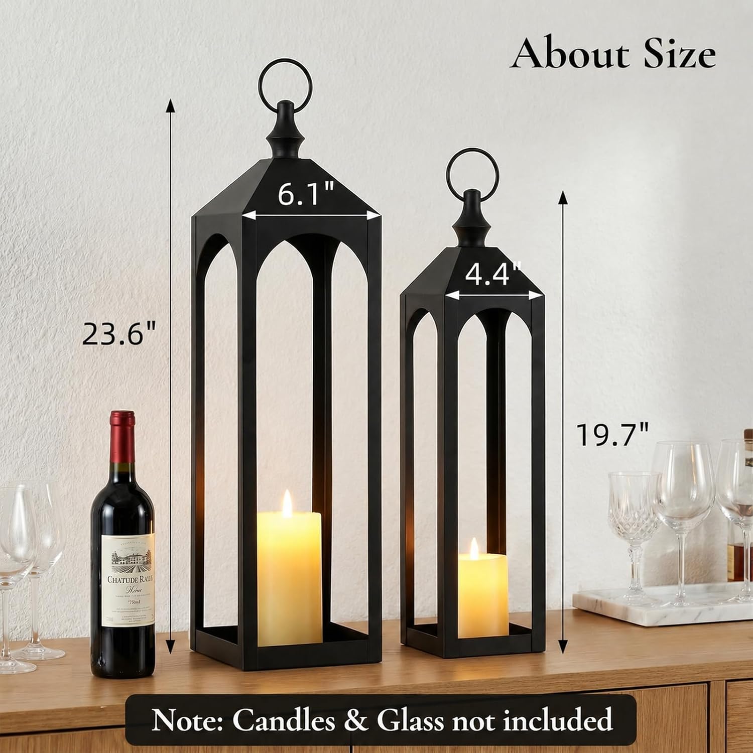 AUCT 23151 - 24" & 20" Large Outdoor Floor Lantern, Black Fall Porch Decor - Image 2