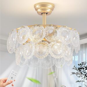 AUCT 24767 - $126 Modern Gold Crystal Fandelier Ceiling Fan with Light and Remote 6-Speed