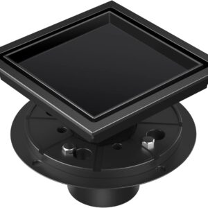AUCT 24871 - Shower Drain 4 Inch Tile Insert Matte Black, Stainless Steel Square Floor Drain with Rever
