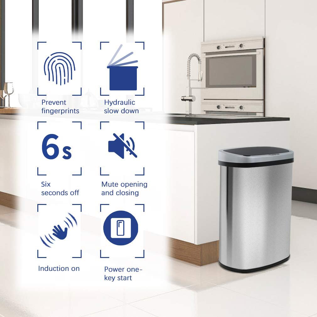 AUCT 23169 - $55 BestOffice | 13 Gallon Stainless Steel Trash Can with Lid | Steel - Image 3