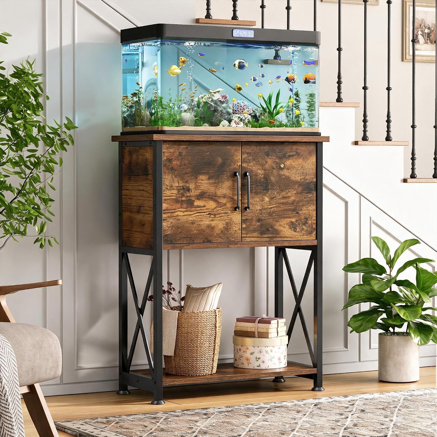 AUCT 24936 - 5-10 Gallon Fish Tank Stand, Metal Double Aquarium Stand with Cabinet for Fish Tank Access - Image 4