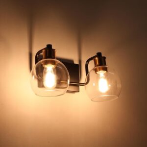 AUCT 23246 - $58 Tipace 2 Lights Vintage Bathroom Vanity Light Fixtures Over Mirror Black & Gold Indust