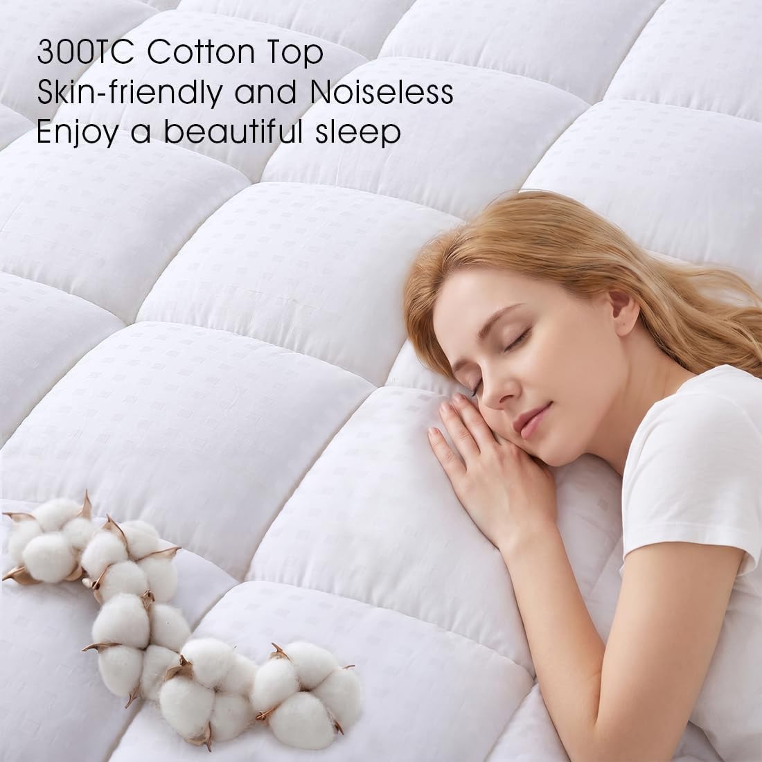 AUCT 23667 - $60 EASELAND King Size Mattress Pad Cotton Pillow Top Mattress Topper White - Image 4