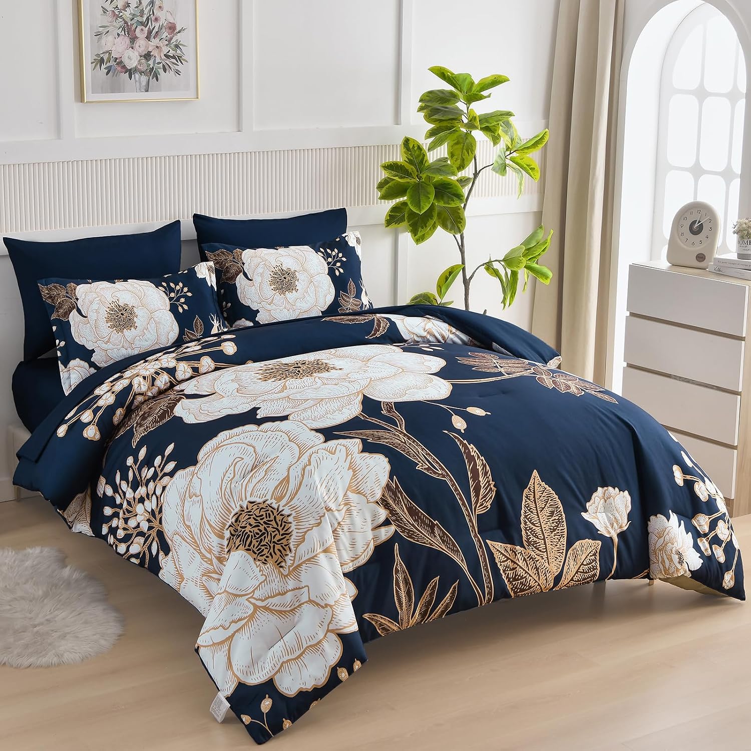 AUCT 23272 - Luxudecor Floral Comforter Set King,7-Piece Bed in a Bag - Image 2