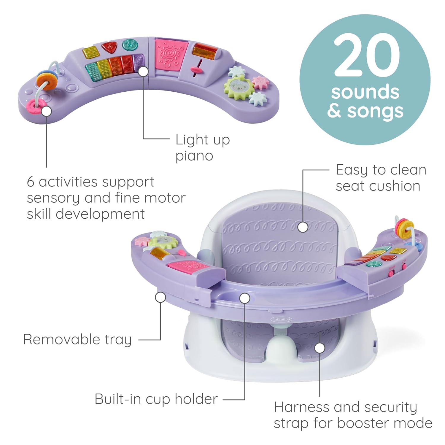AUCT 22978 - Infantino Music & Lights 3-in-1 Discovery Seat & Booster, Lavender - Image 3