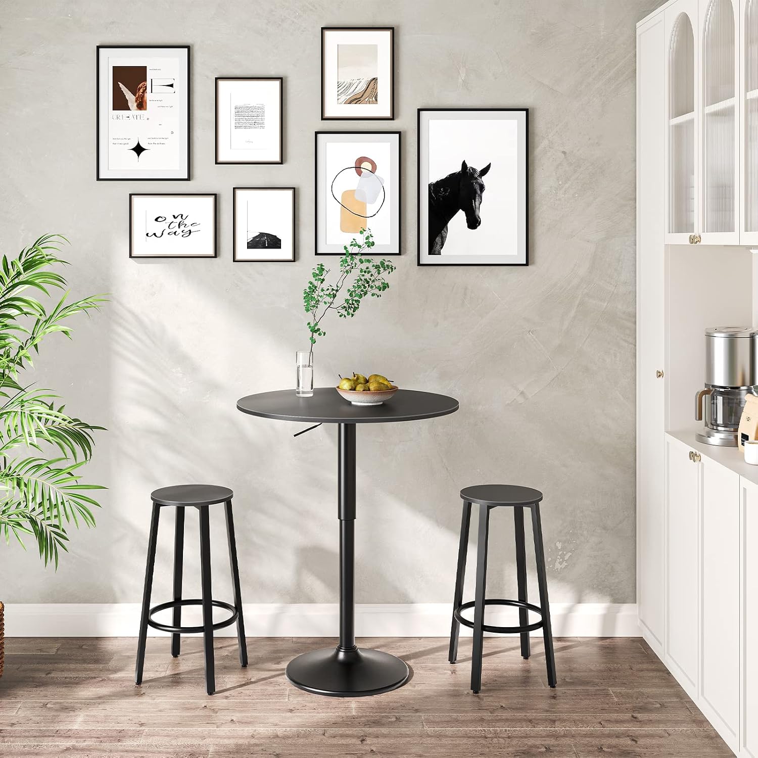AUCT 23285 - $73 HOOBRO Bar Table, Height-Adjustable Round Pub Table 27-35.4 Inches, Cocktail Table wit - Image 2