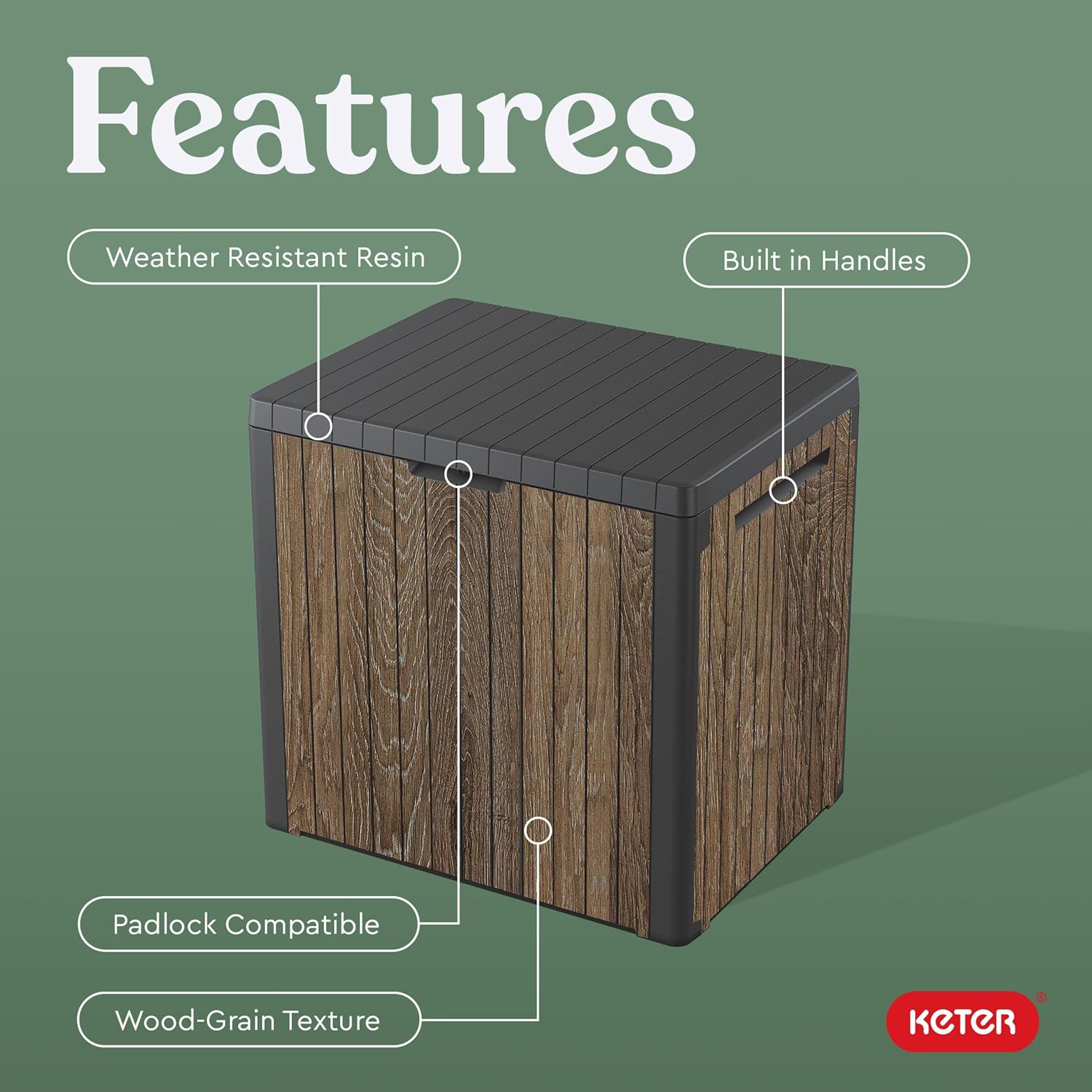 AUCT 24844 - $59 Keter Premium Everwood 30 Gal Outdoor Storage Box and Patio Side Table - Image 4