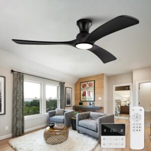 AUCT 24885 - $89 Black Ceiling Fans with Lights Flush Mount,52 inch Solid Wood,Remote Control,Wall Swit