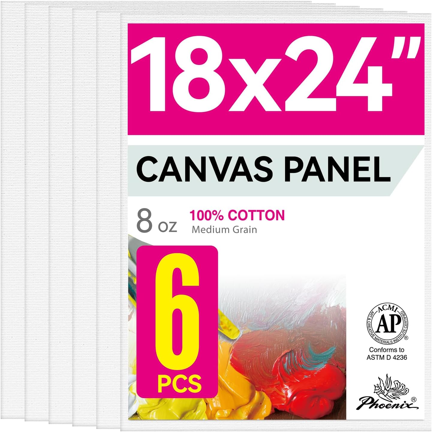 AUCT 24092 - PHOENIX 18x24 Inch Large Canvas Boards, 6 Pack, Flat Canvas Panels