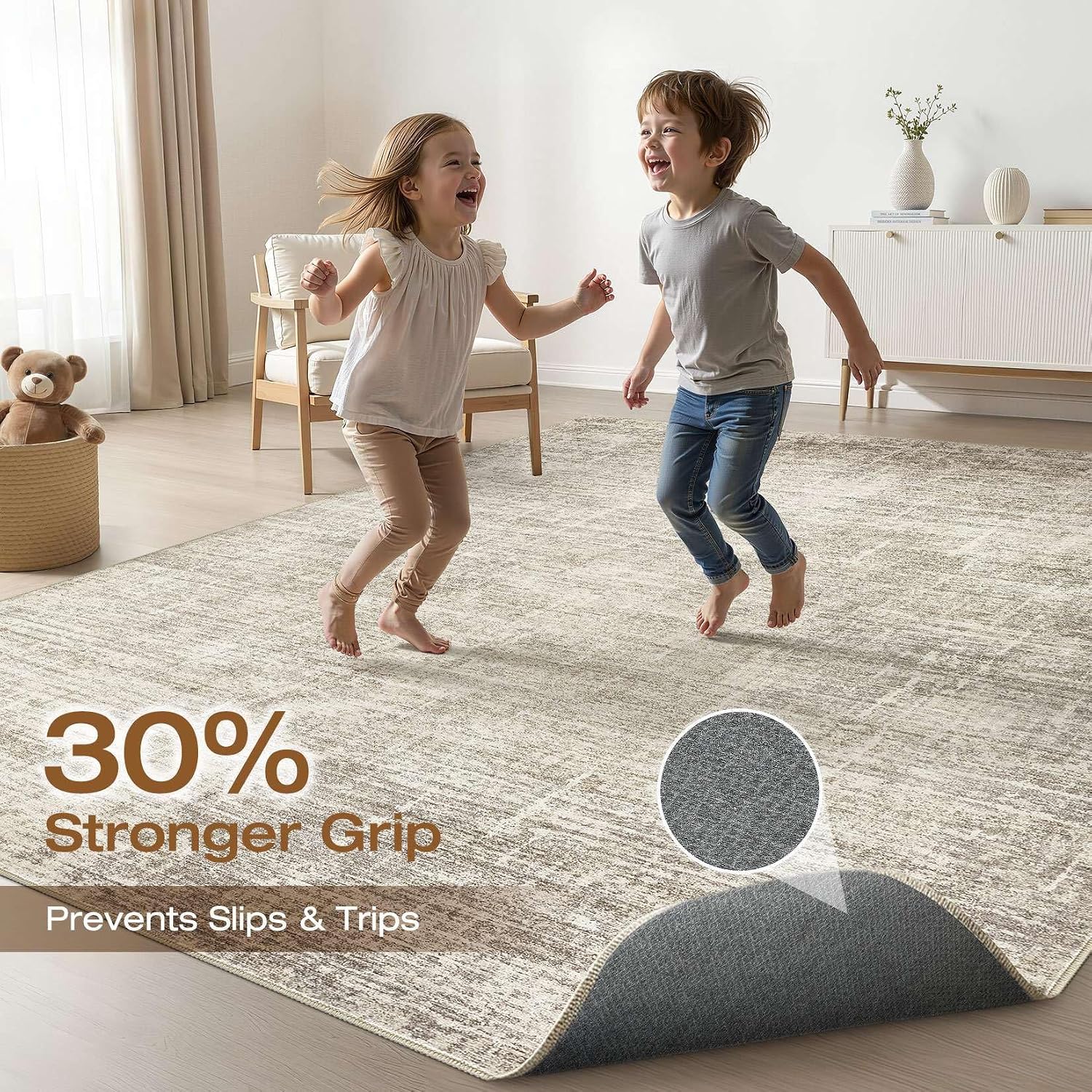 AUCT 23219 - $69 LOONGRUG 5x8 Area Rug Washable Neutral Modern Rug for Living Room Brown - Image 3