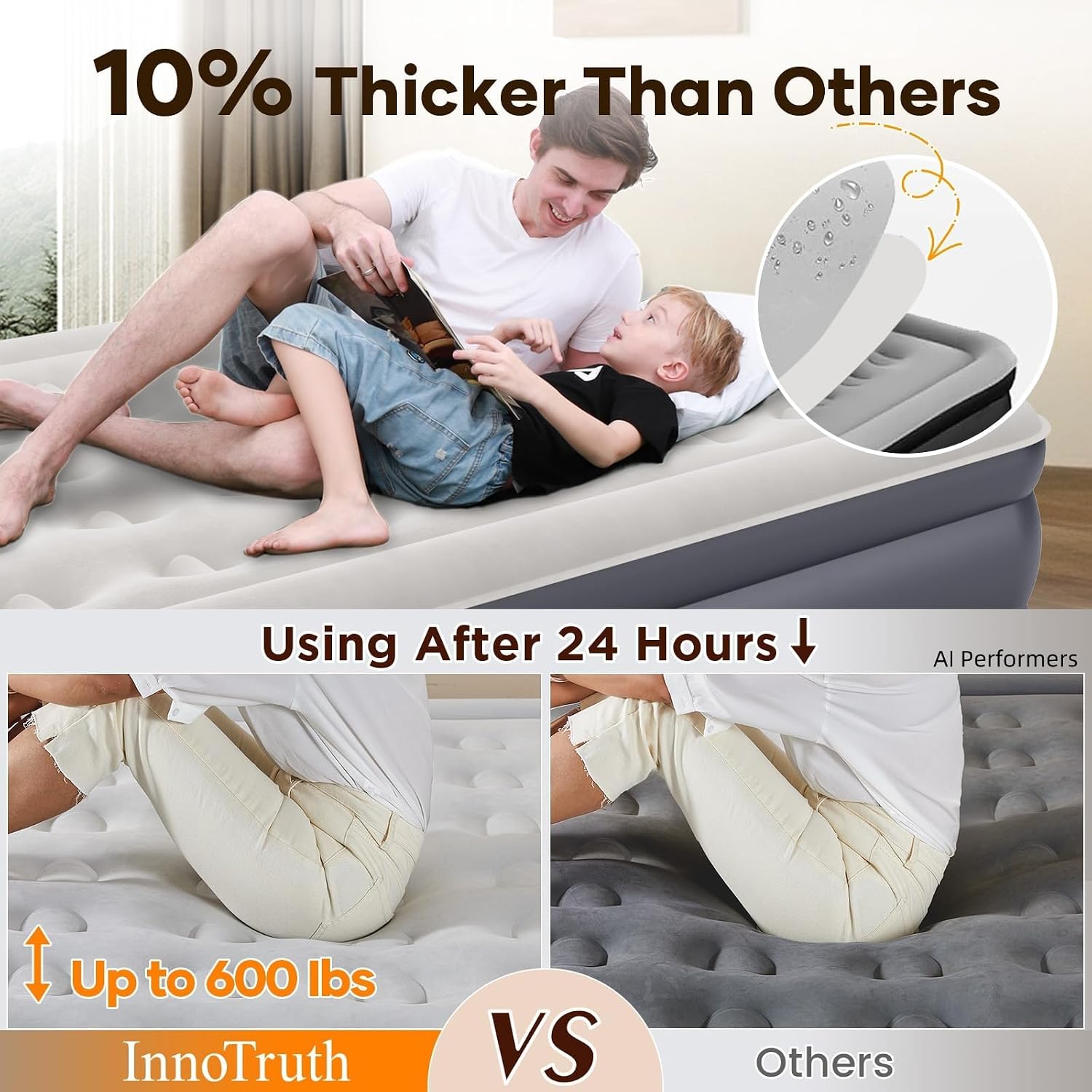 AUCT 23074 - $60 InnoTruth Twin Air Mattress with Built in Pump, Famiy Choice Award Winner, Inflatable - Image 3