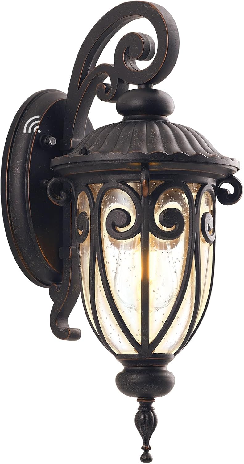 AUCT 23107 - $121 Large Dusk to Dawn Outdoor Wall Light for Garage, 23 Inch Bronze Exterior Wall Lanter