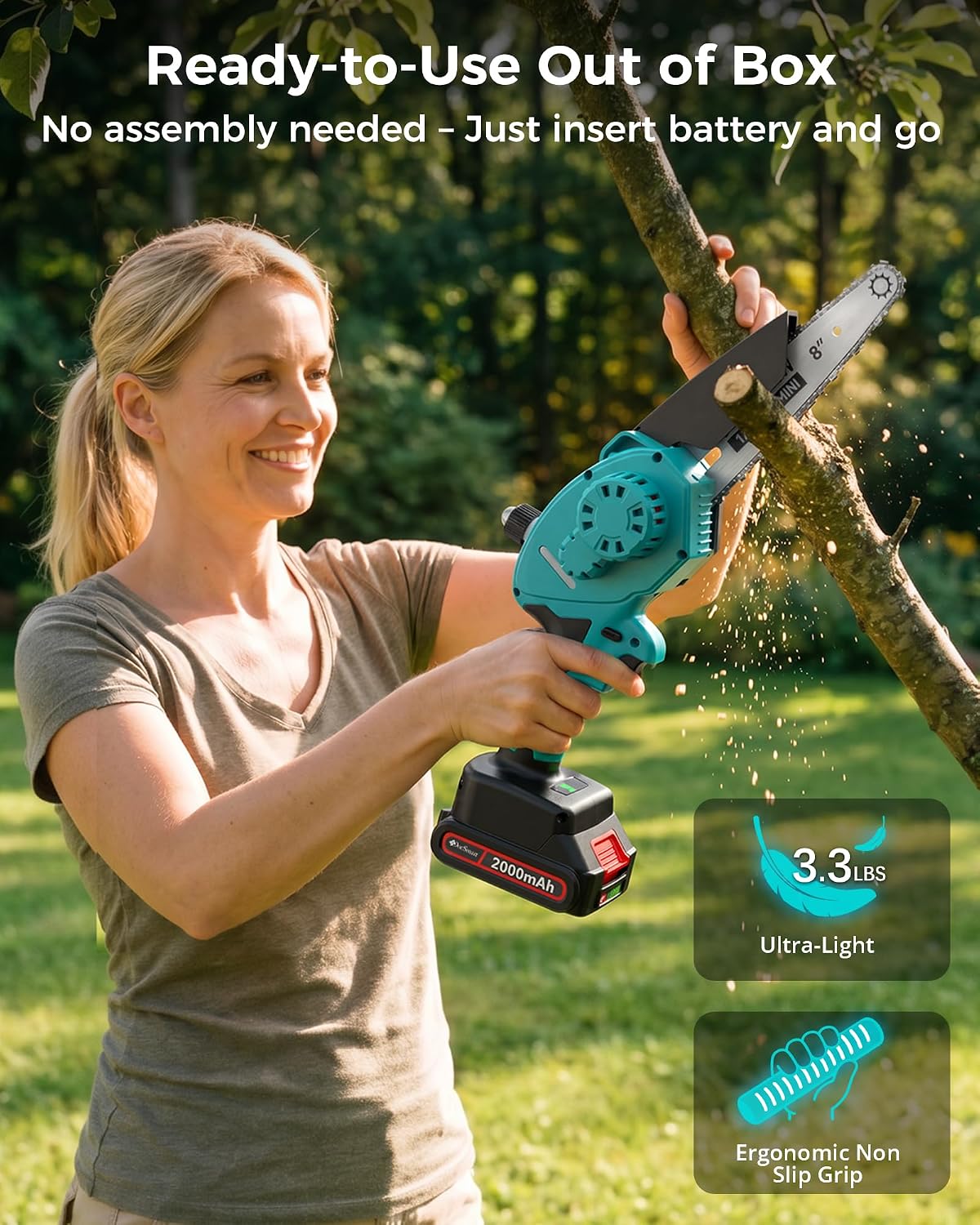 AUCT 22805 - $70 8 inch Electric Mini Chainsaw for Wood Cutting, 1000W Brushless Motor - Image 4
